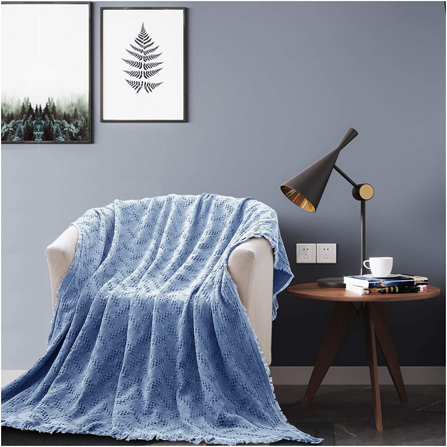 Kasentex 100% Cotton Soft Knitted Throw Blanket, Room Decor, Graduation Gifts, Fathers Day Gift, Mom Gift